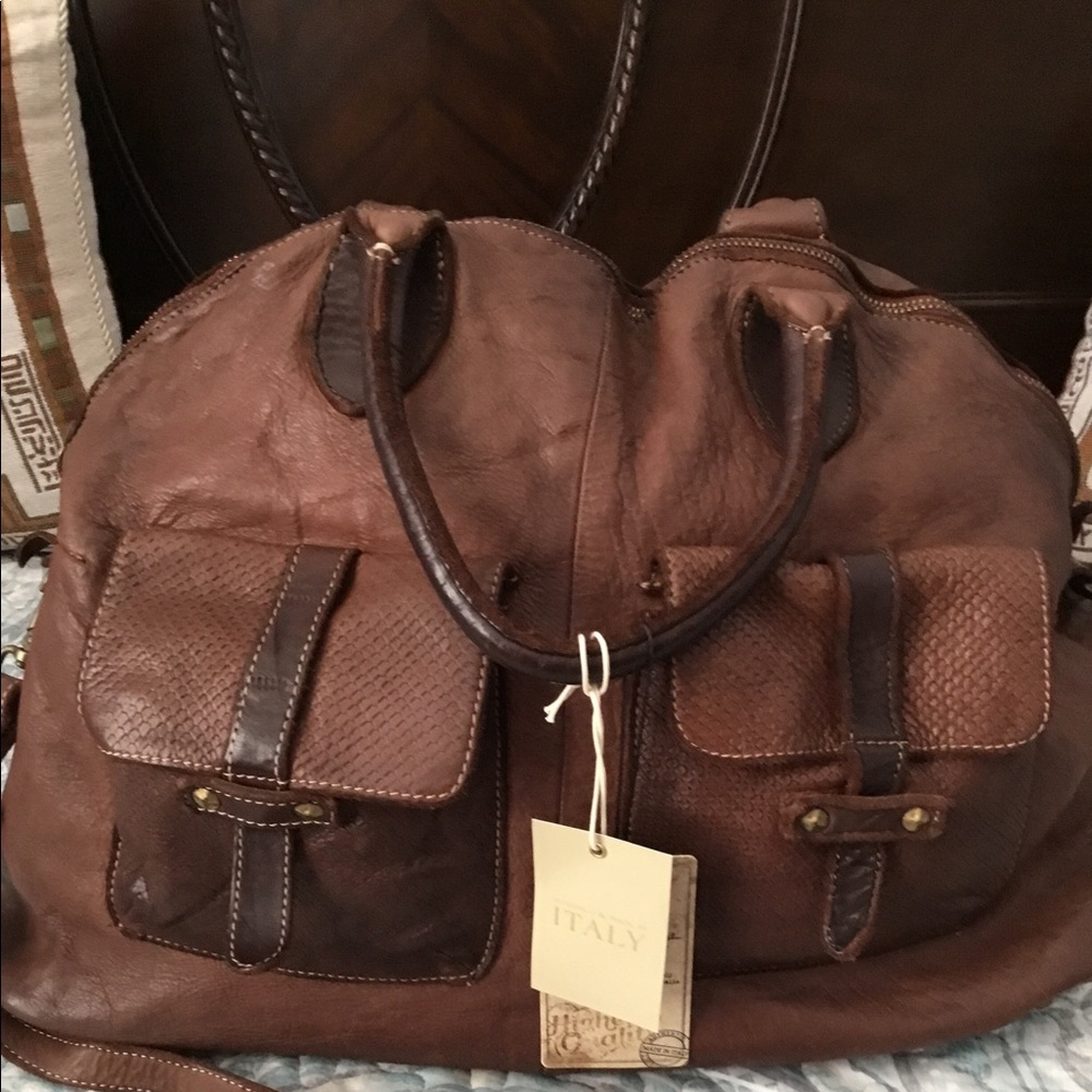 Constanza Rotary: large brown Leather handbag, NWT Unisex